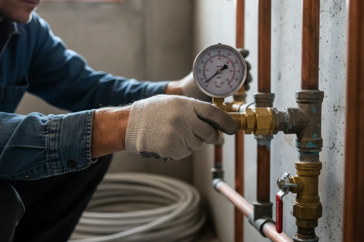 Pressure testing a repaired line during Water Line Repair in Calypso